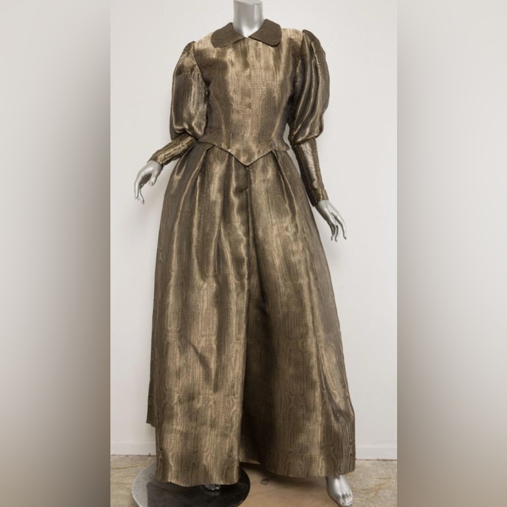 PAULINE TRIGERE VINTAGE Bronze Gold Organza Collar Puff-Sleeve Full Dress